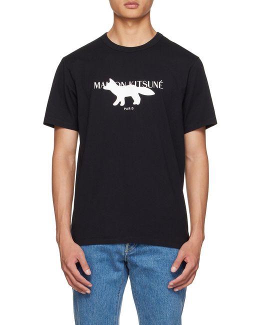 Maison Kitsuné Black Profile Logo-Print T-Shirt for men