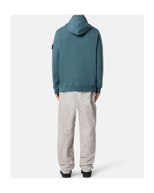 Stone Island Blue Logo Patch Drawstring Hoodie for men