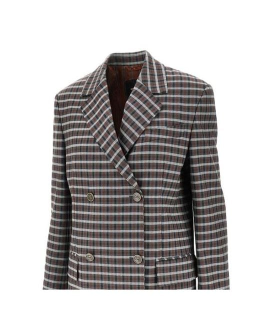 Etro Gray Double-Breasted Blazer