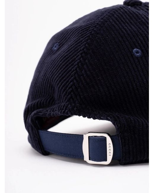 Gucci Blue Embroidery Velvet Baseball Hat for men