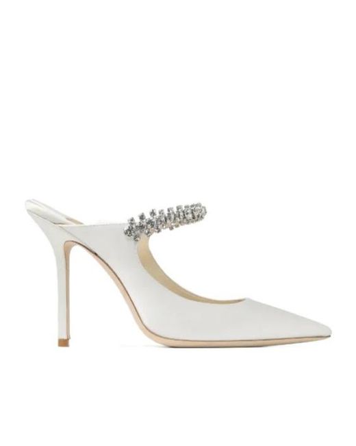 Jimmy Choo White Bing Crystal-Embellished Heeled Pumps