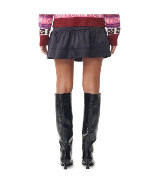 Ganni Black Double Satin Flounce Mini Skirt