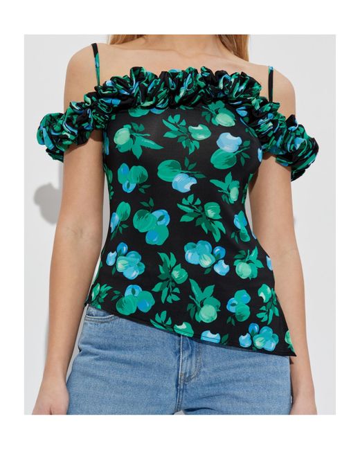 Coperni Green Floral-Print Blouse