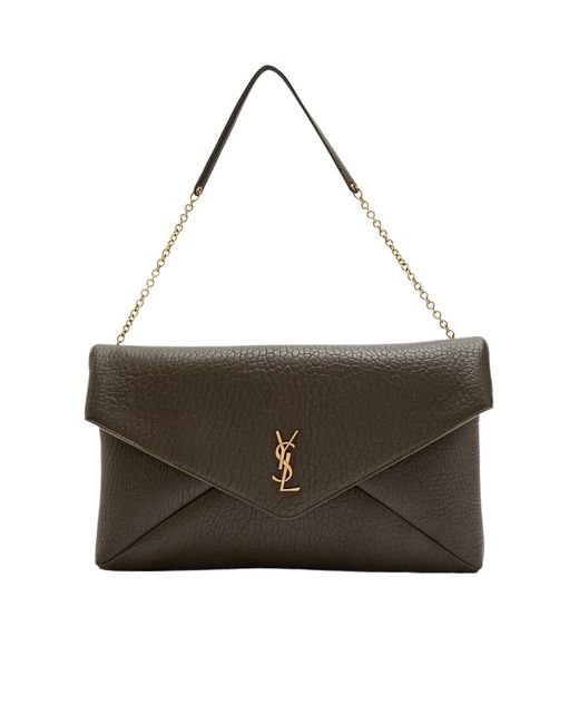 Saint Laurent Metallic Envelope Grained Leather Pouch