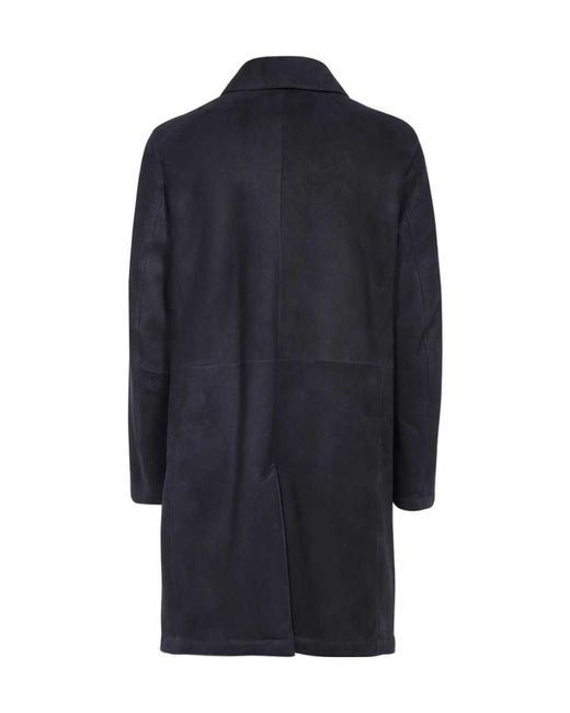 Brioni Blue Single-Breasted Leather Coat for men