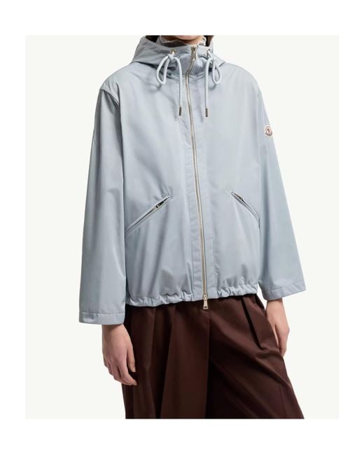 Moncler Blue Logo Patch Zip-Up Hooded Jacket