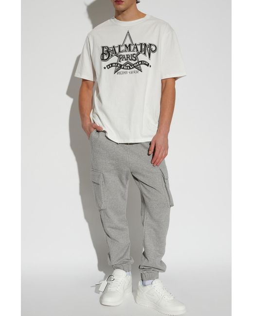 Balmain Gray Pocket Detailed Drawstring Cargo Trousers for men