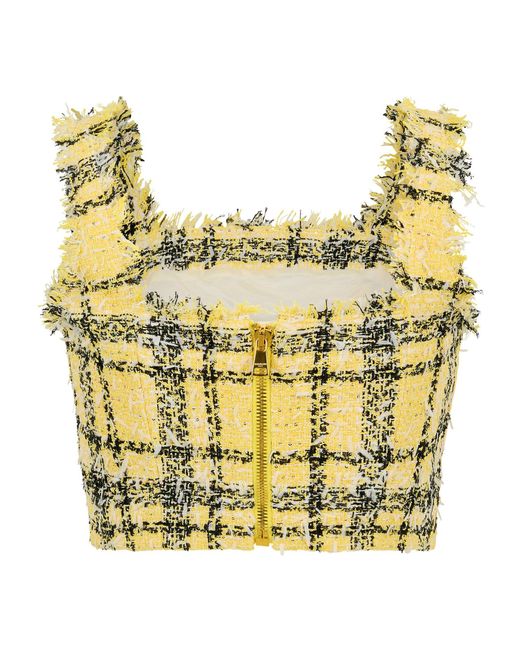 Balmain Metallic Check Tweed Cropped Camisole