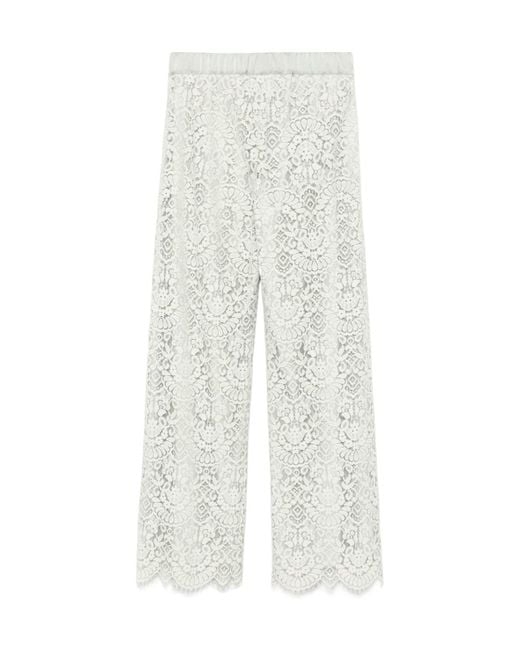 D.exterior White Lace Wide Leg Pants