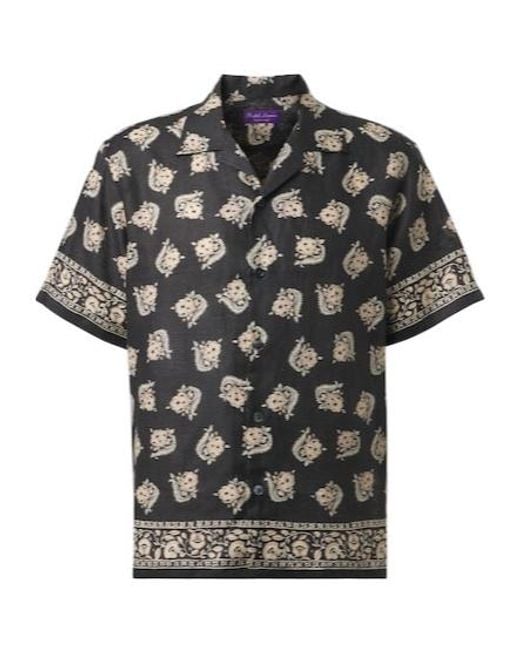 Ralph Lauren Black Printed Linen Shirt for men
