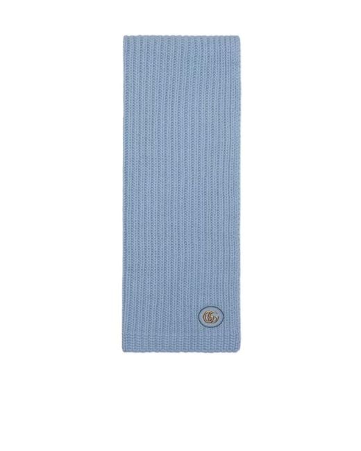 Gucci Blue Gg-Patch Ribbed-Knit Scarf