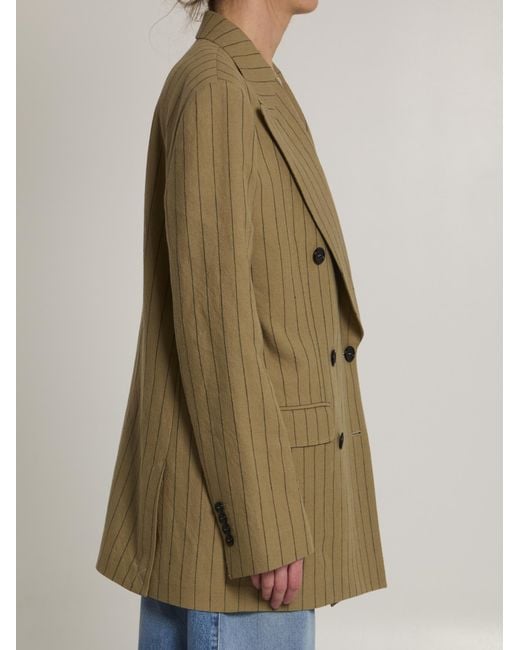 Dolce & Gabbana Green Double-Breasted Pinstriped Jacket