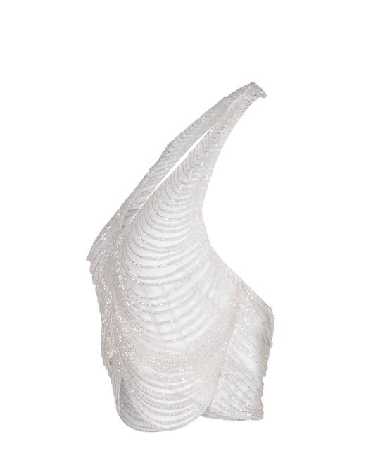 GIUSEPPE DI MORABITO White Rhinestone Fringe Top