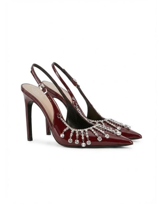 Gucci Pink High-Heeled Sandals Decorated With Crystal Chain