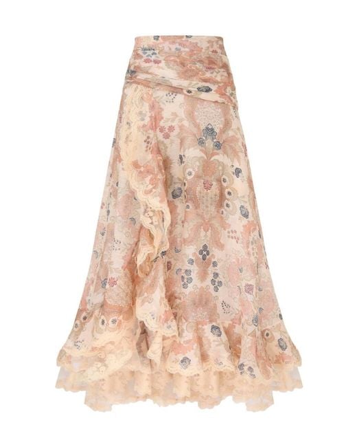 Zimmermann Pink Rebellion Lace Maxi Skirt