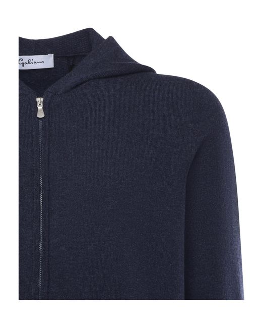 Giuliano Galiano Blue Zip-Up Hooded Sweater for men