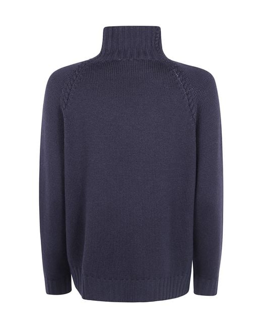 Rossopuro Blue Long-Sleeve High-Neck Top
