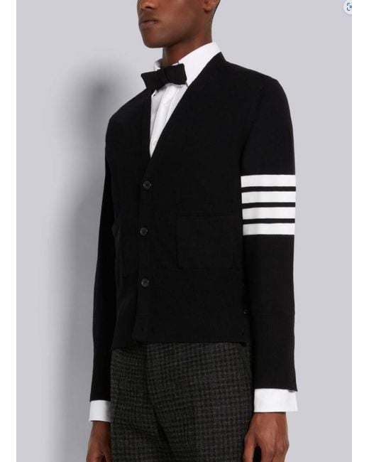 Thom Browne Black Bar Stripe V-Neck Cardigan for men