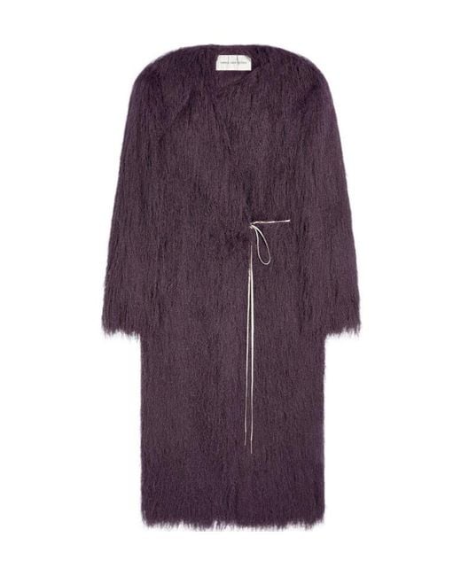 Dries Van Noten Purple Rivla Tied Long-Sleeved Coat