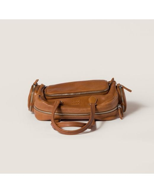 Miu Miu Brown Pocket Nappa Leather Top-Handle Bag