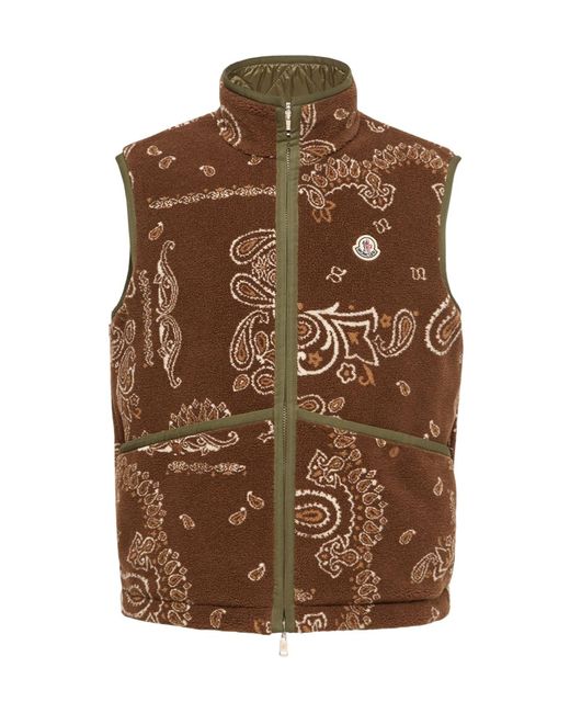 Moncler Brown Reversible Paisley Print Padded Teddy Vest for men