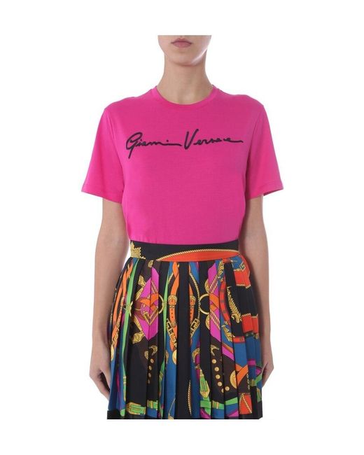 Versace Pink Logo Embroidered T-Shirt