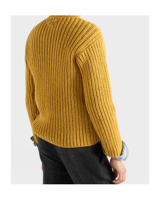 Prada Yellow Shetland Wool Crew-Neck Sweater for men