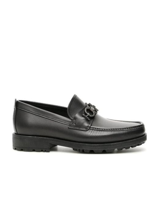 Ferragamo Black Ferragamo Gancini Plaque Loafers for men