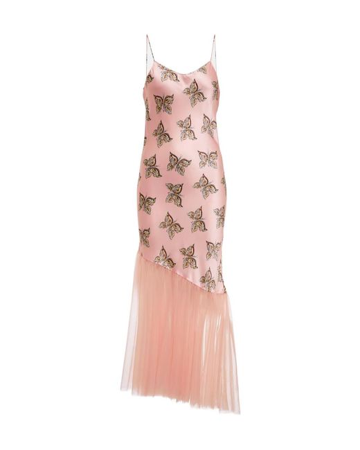 Rodarte Pink Printed Silk Satin And Tulle Dress