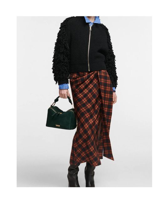 Essentiel Antwerp Black Fringe-Sleeve Wool-Blend Cardigan
