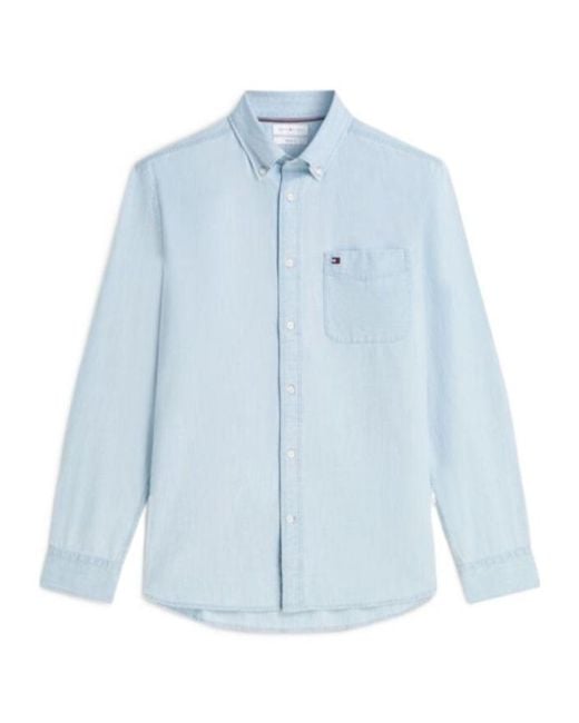 Tommy Hilfiger Blue Button-Down Chest-Pocket Shirt for men