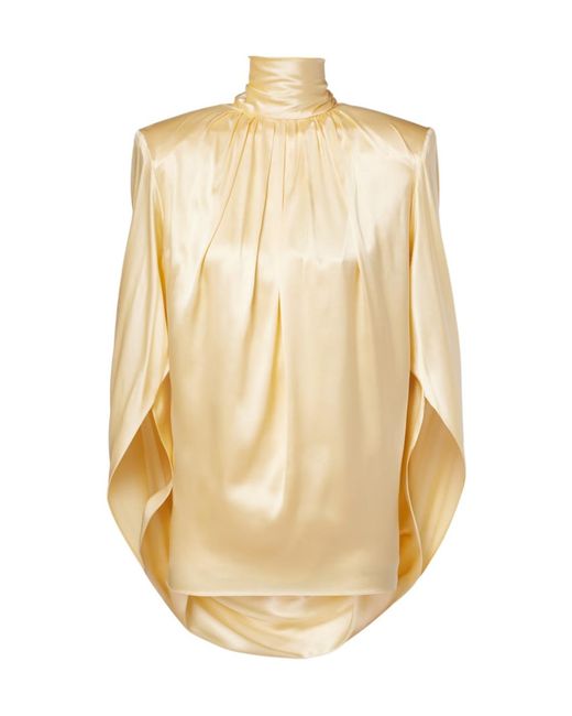 Mugler Natural Draped Silk-Blend Satin Top