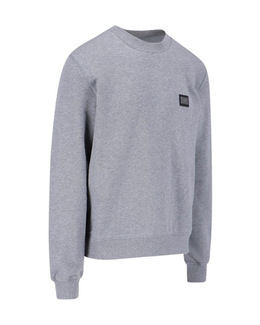Dolce & Gabbana Gray Logo Plaque Crewneck Sweatshirt for men