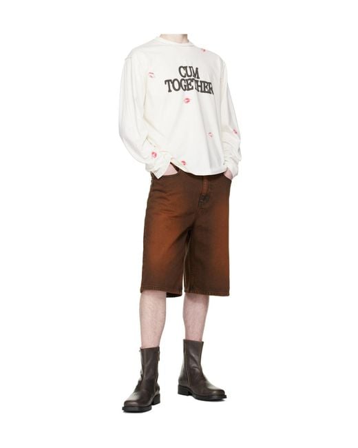 Carne Bollente White Crew Neck Long-Sleeved T-Shirt for men