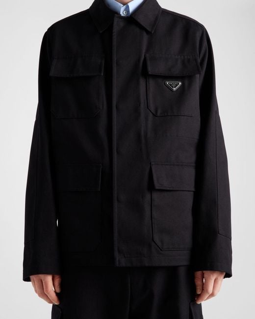 Prada Black Triangle-Logo Straight Hem Jacket for men