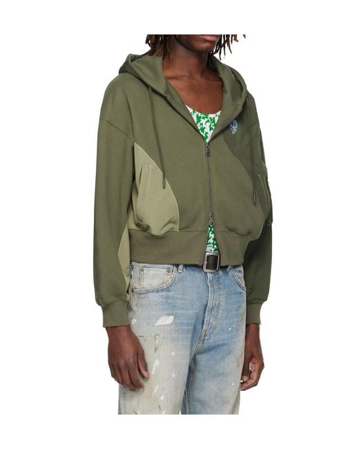 ANDERSSON BELL Green Patchwork Ma-1 Zip-Up Hoodie for men