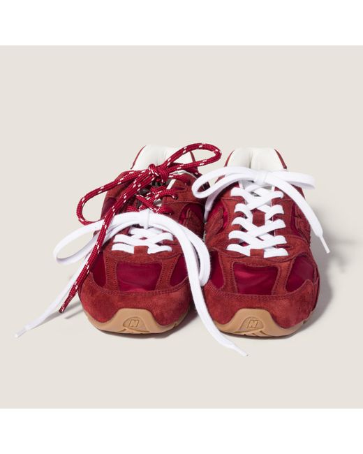 Miu Miu Red New Balance X 530 Sl Technical Fabric And Suede Sneakers