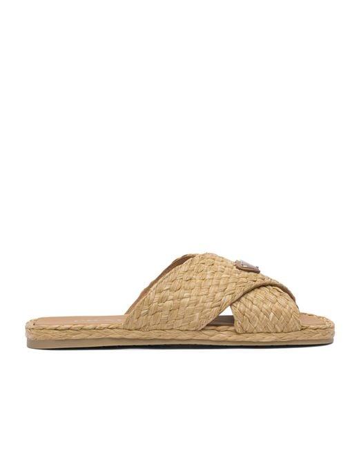 Prada Brown Woven Flat Slide Sandals for men