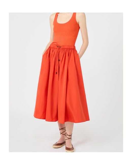Max Mara Red Elastic Waist Midi Skirt