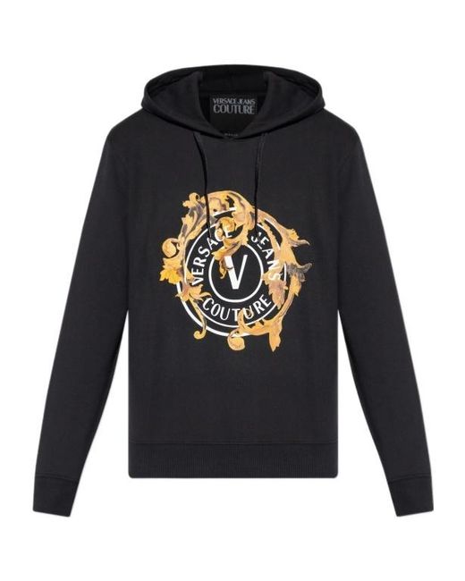 Versace Jeans Blue Couture Logo Printed Drawstring Hoodie for men