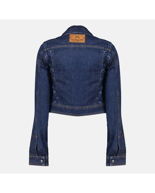 MARINE SERRE Blue Moon Printed Cropped Denim Jacket