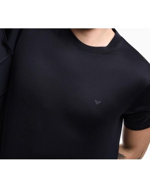 Emporio Armani Blue Logo-Detailed Crewneck T-Shirt for men