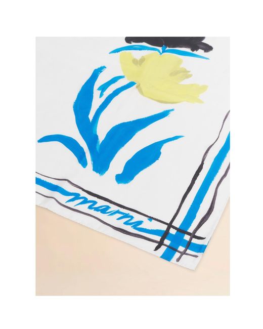 Marni Blue Floral Print Foulard