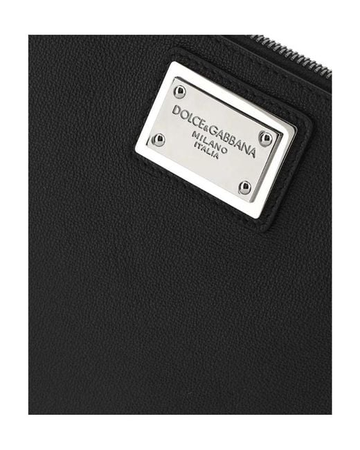 Dolce & Gabbana Black Logo Plaque Zip-Up Clutch Bag for men