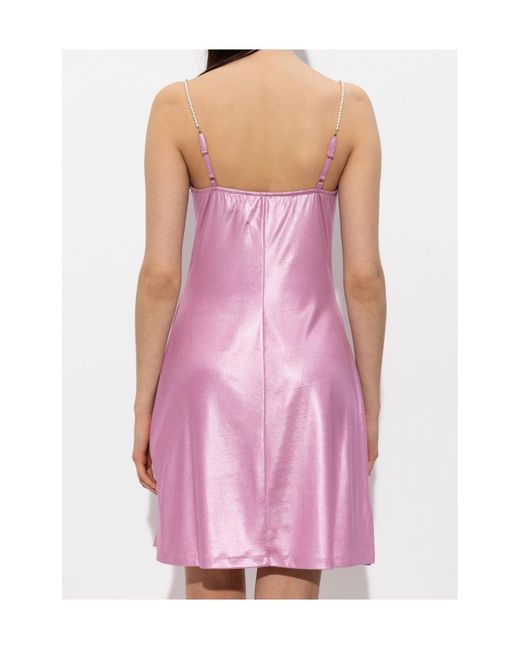 Versace Jeans Pink Couture Draped Pearl-Strap Dress