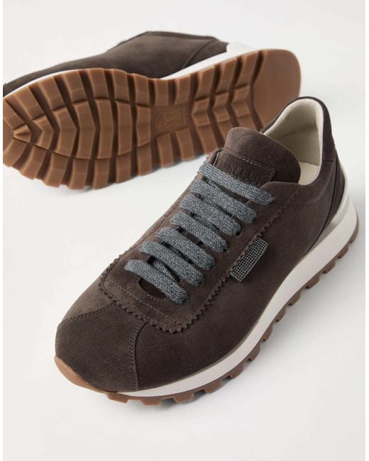 Brunello Cucinelli Brown Round-Toe Lace-Up Trainers