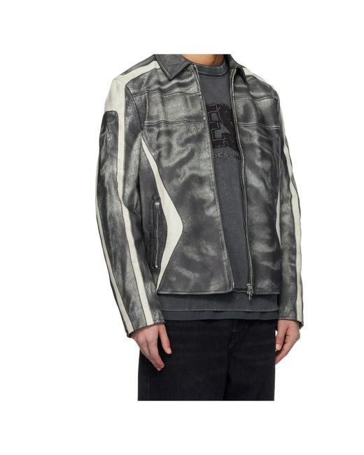 DIESEL Gray L-Amar-Enbi Leather Jacket for men