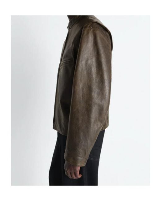 Lemaire Brown Zip-Up Biker Jacket for men