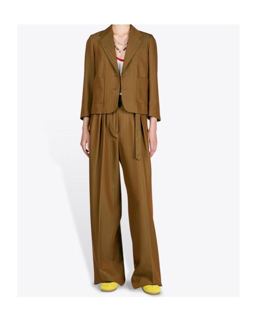 Dries Van Noten Brown Peaches Belted Wide-Leg Pants