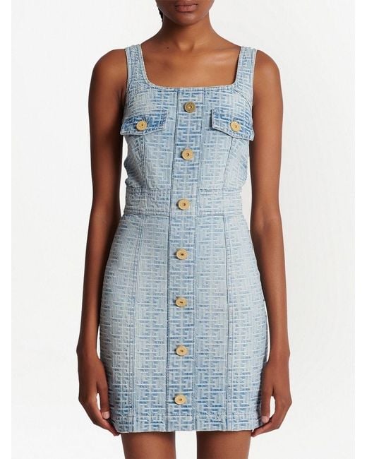 Balmain Blue All-Over Monogram Dress